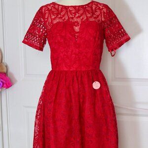 Chi Chi London Lace Red Midi Lilith Dress
